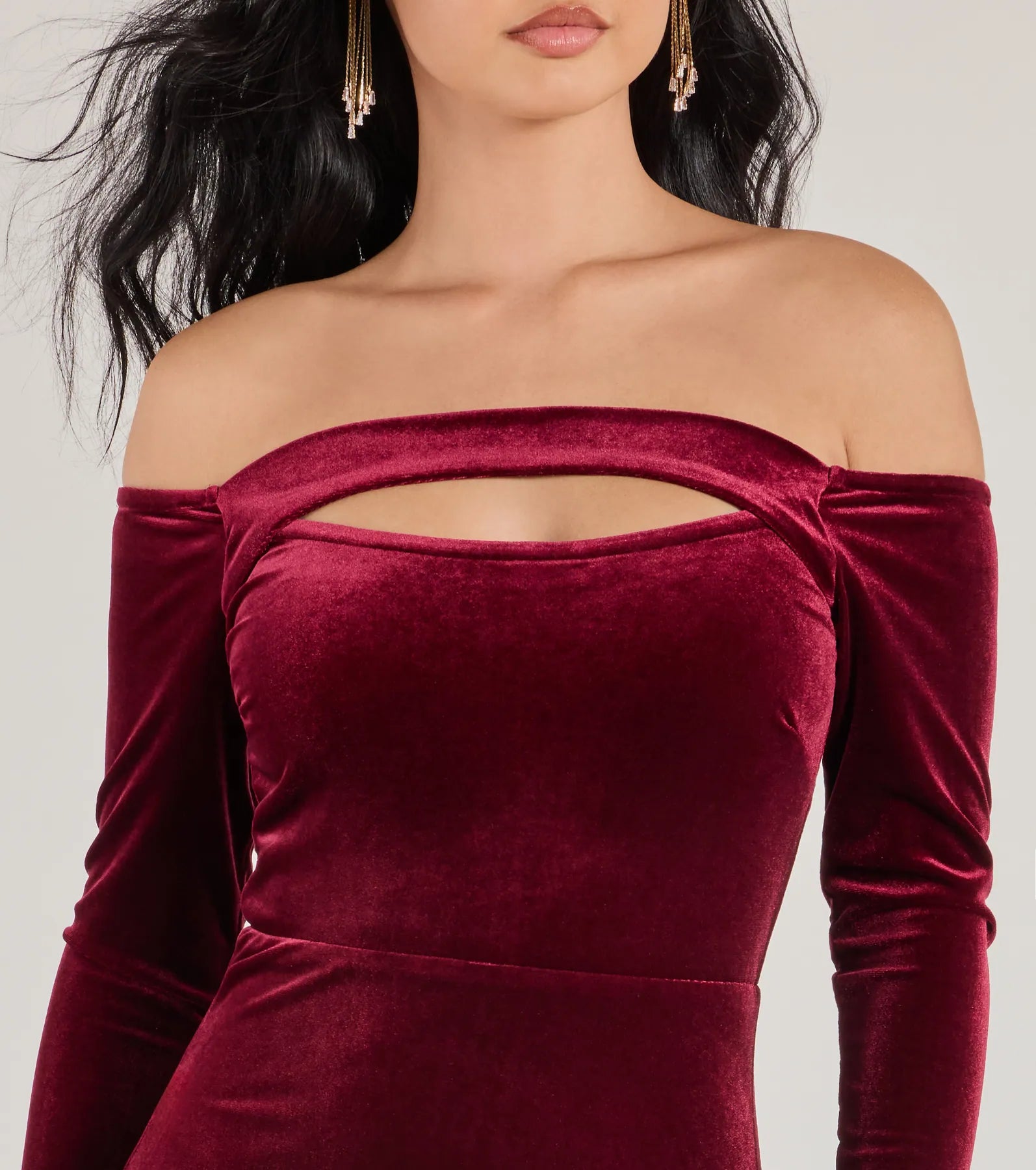 Rosalyn Velvet Off-The Shoulder Long Sleeve Column Dress