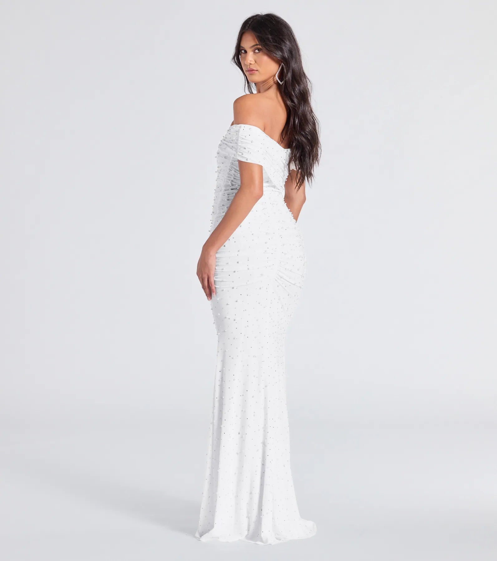 Aubriella Rhinestone And Pearl Mesh Mermaid Dress