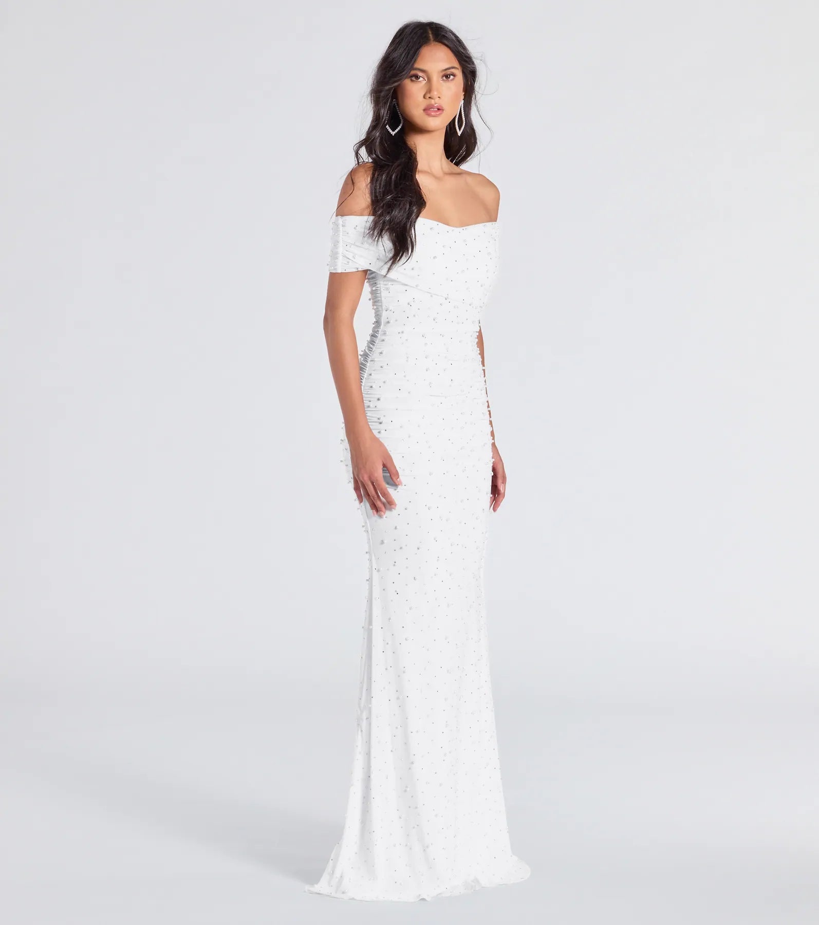 Aubriella Rhinestone And Pearl Mesh Mermaid Dress