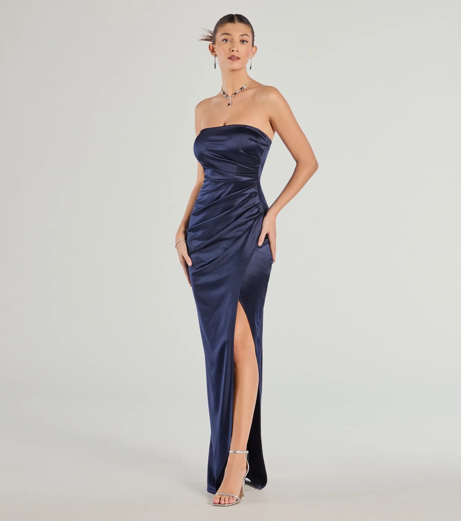 Lauren Strapless Wrap Slim Satin Formal Dress