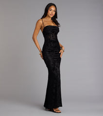 Alessandra Sleeveless Flocked Velvet Mermaid Dress