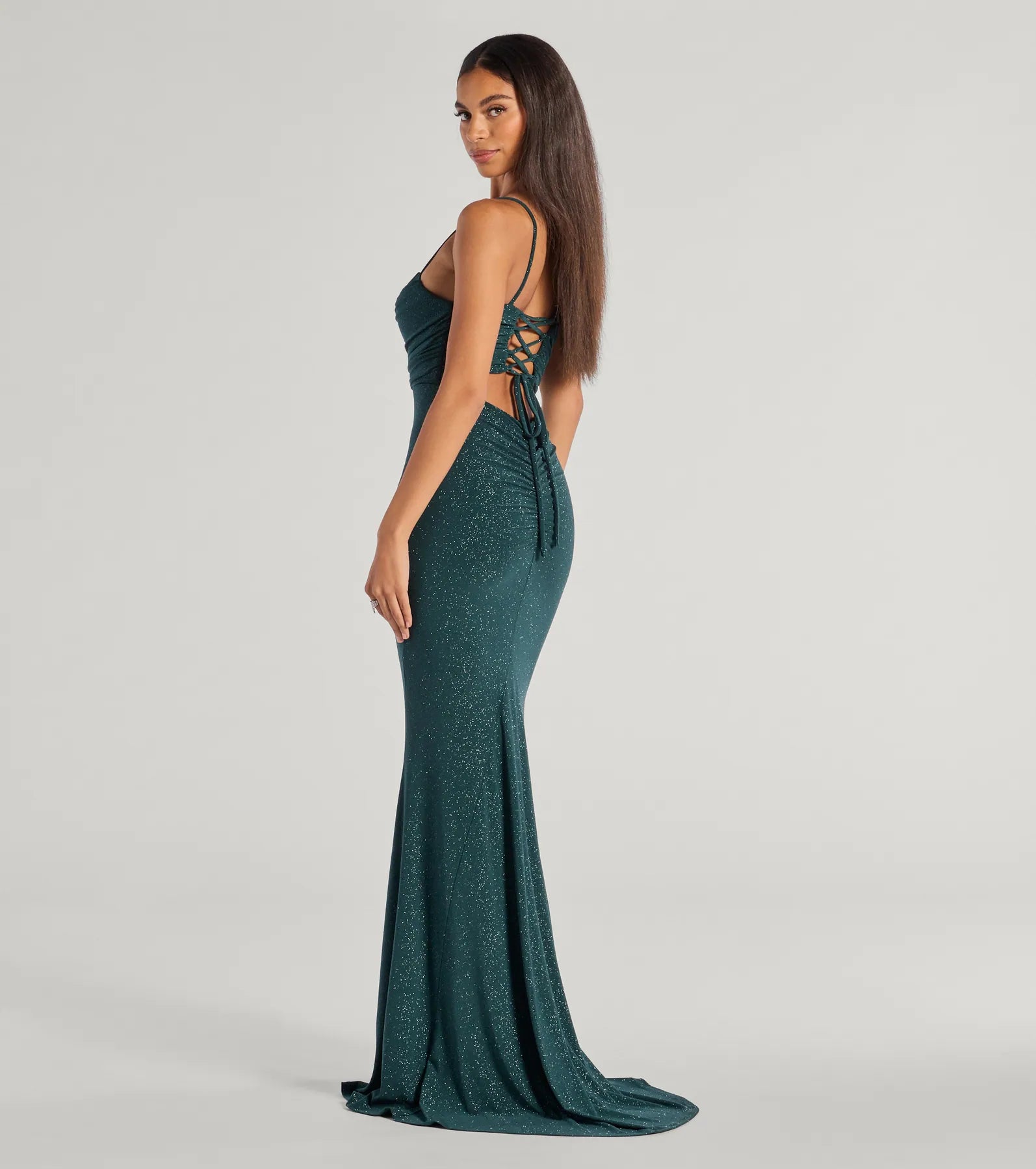Colleen Lace Up Mermaid Glitter Formal Dress