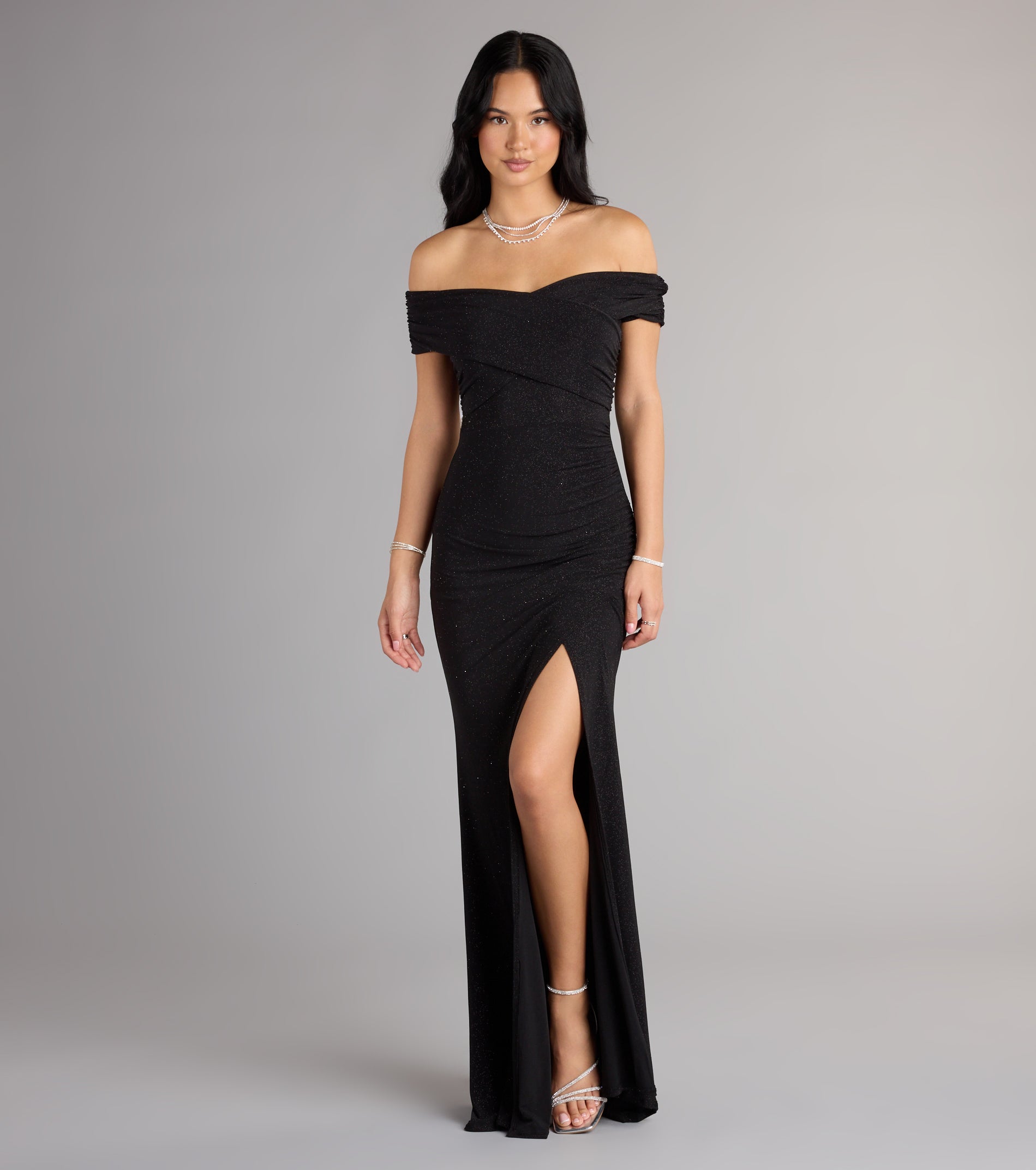 Giada Glitter Knit Off-the-Shoulder Column Dress