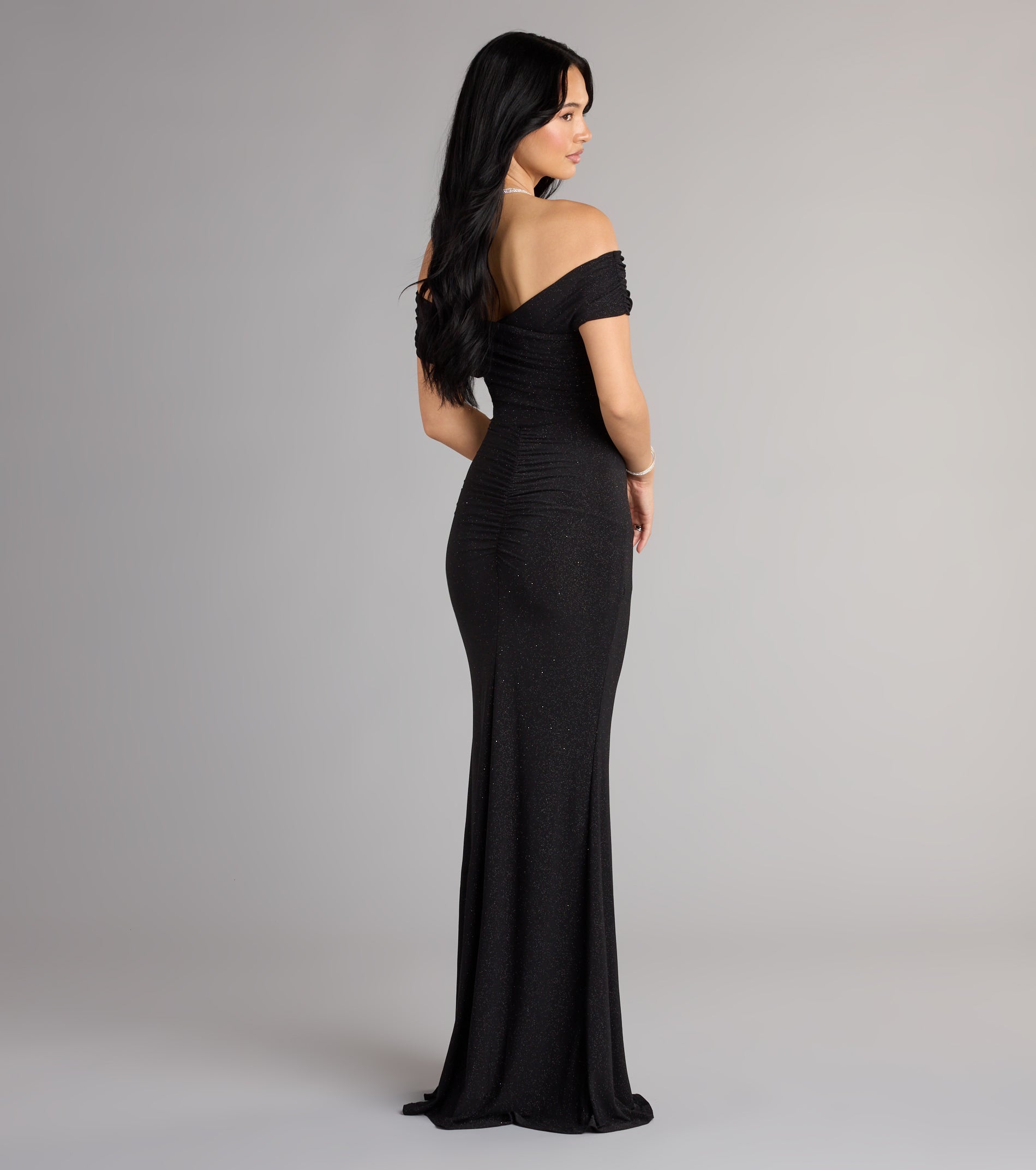 Giada Glitter Knit Off-the-Shoulder Column Dress