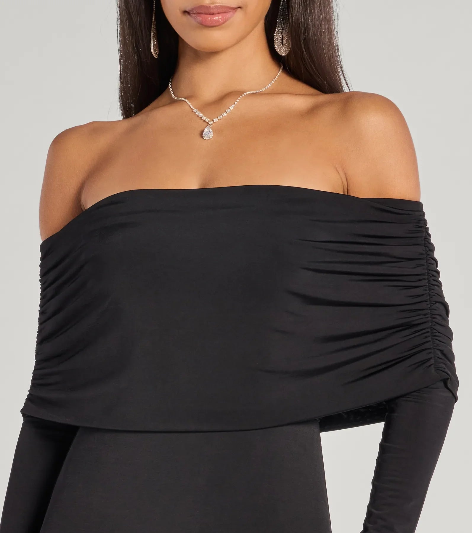Carmen Off-The-Shoulder Long Sleeve Column Dress