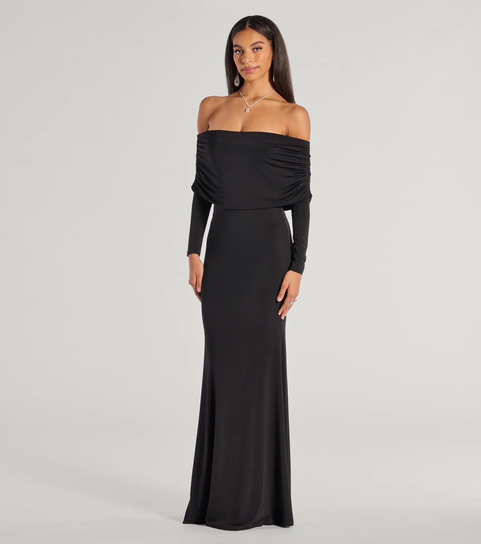 Carmen Off-The-Shoulder Long Sleeve Column Dress