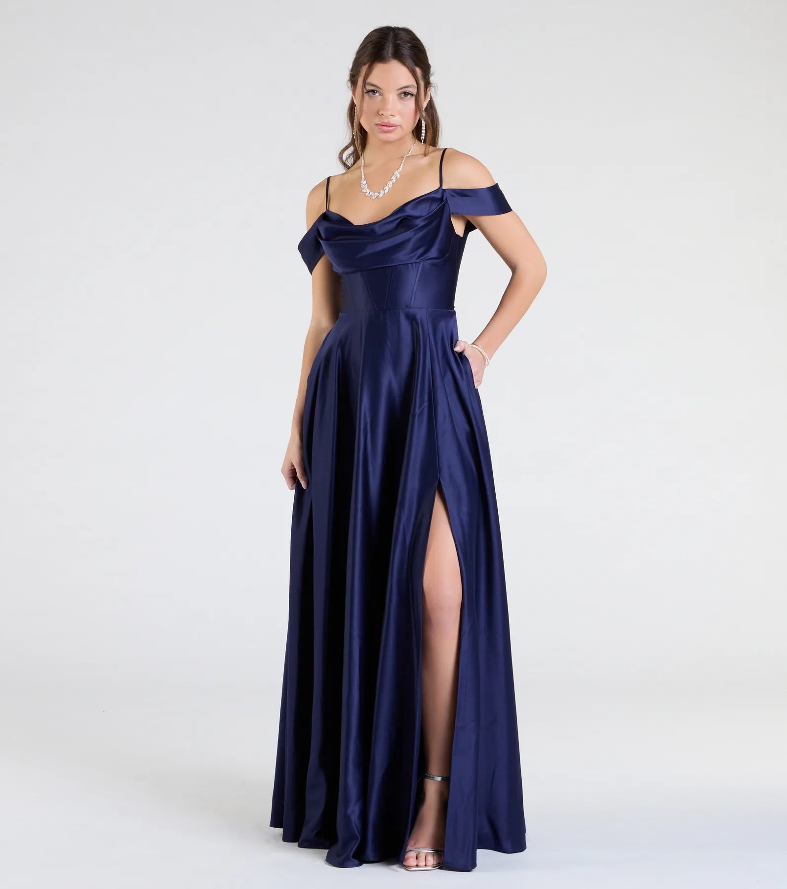 Alira Cold Shoulder A-Line Satin Formal Dress