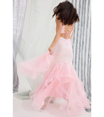 Sylvia Lace-Up Mermaid Tulle Ruffle Sequin Dress