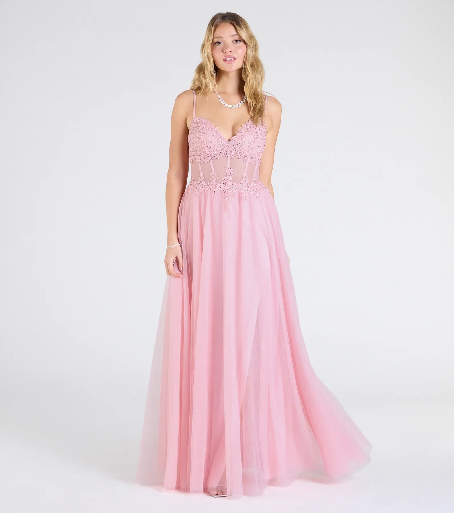 Fatima V-Neck Embroidered A-Line Tulle Dress