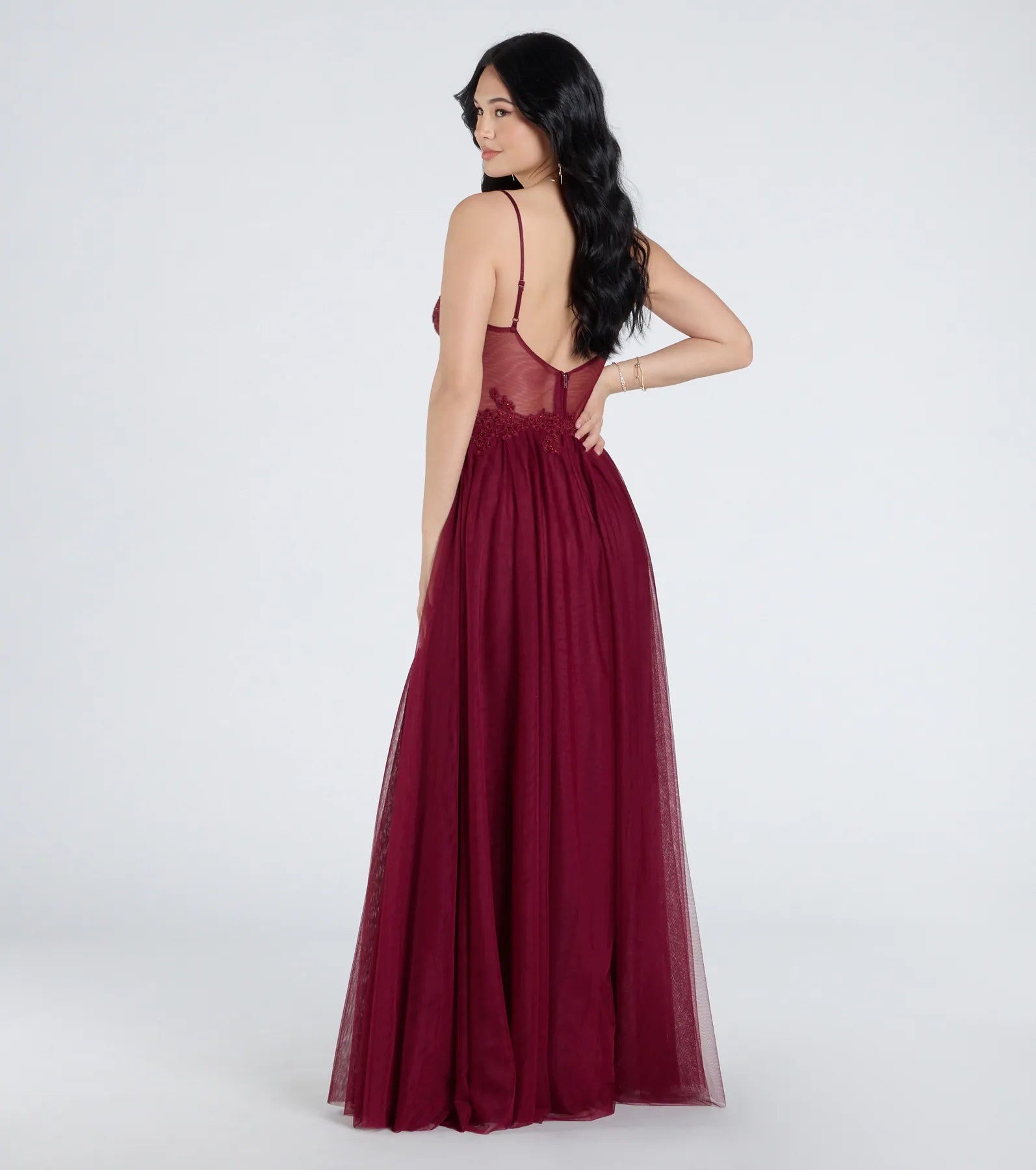 Fatima V-Neck Embroidered A-Line Tulle Dress