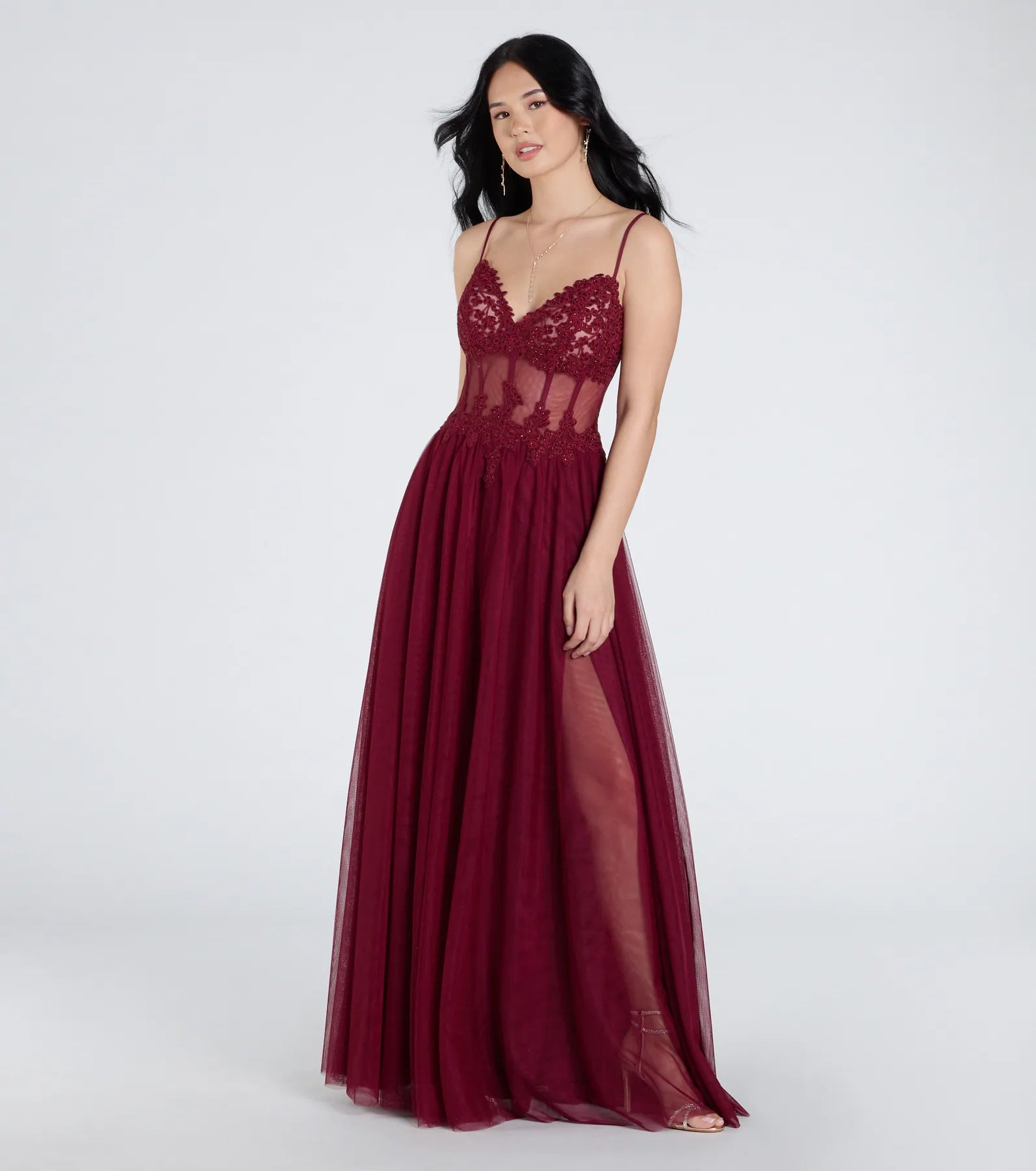 Fatima V-Neck Embroidered A-Line Tulle Dress