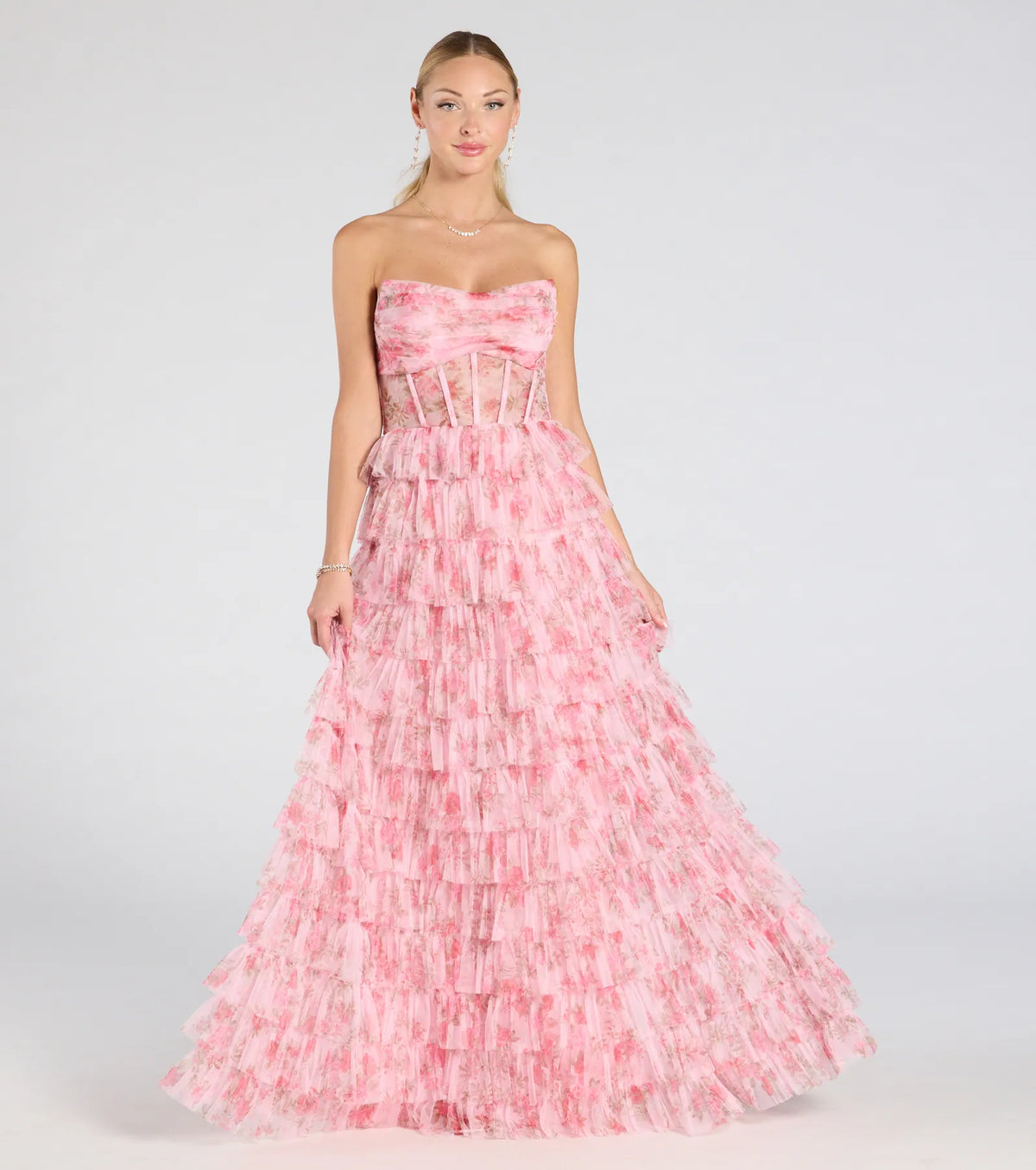 Kira Strapless Floral Tulle A-Line Formal Dress