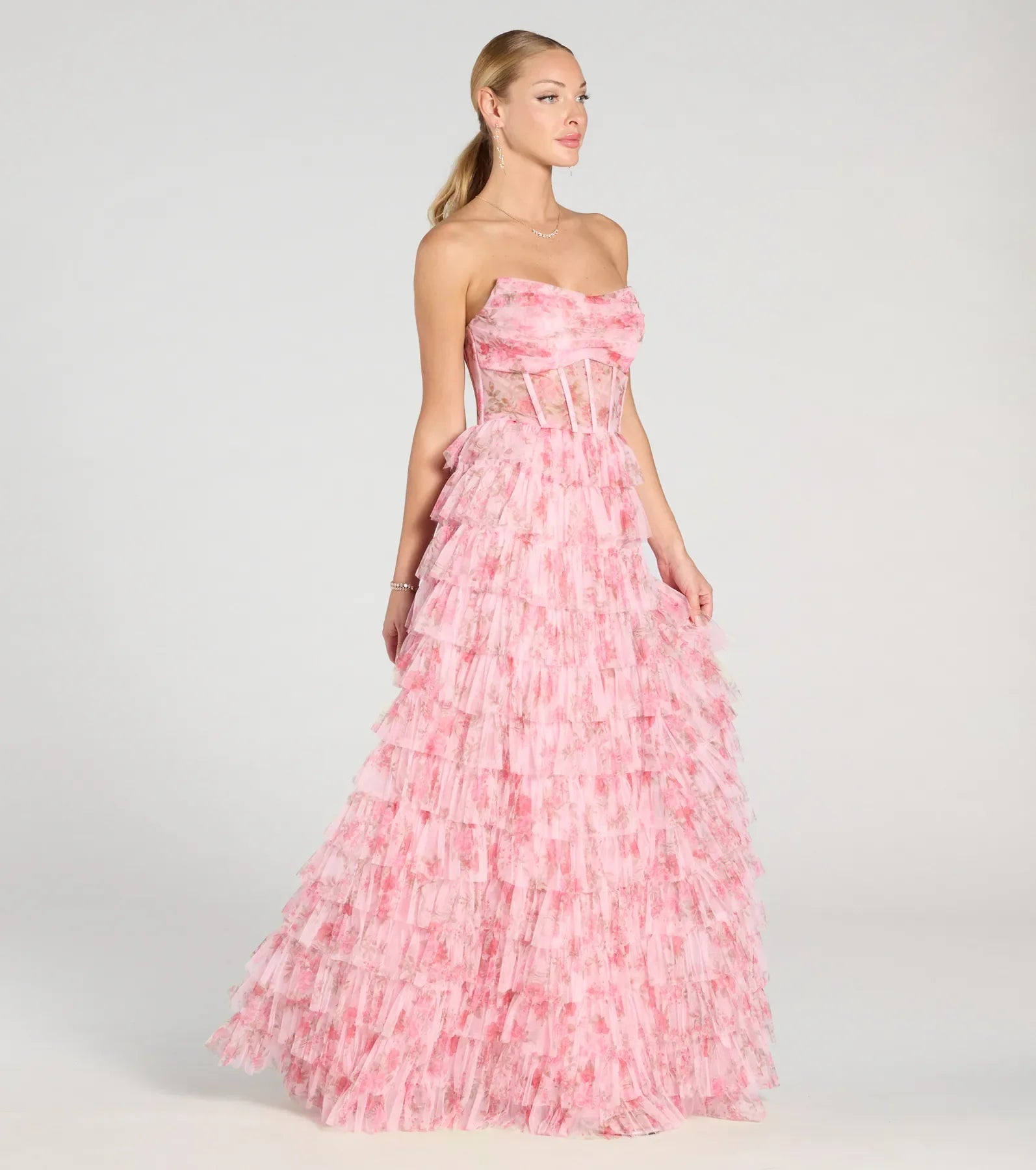 Kira Strapless Floral Tulle A-Line Formal Dress