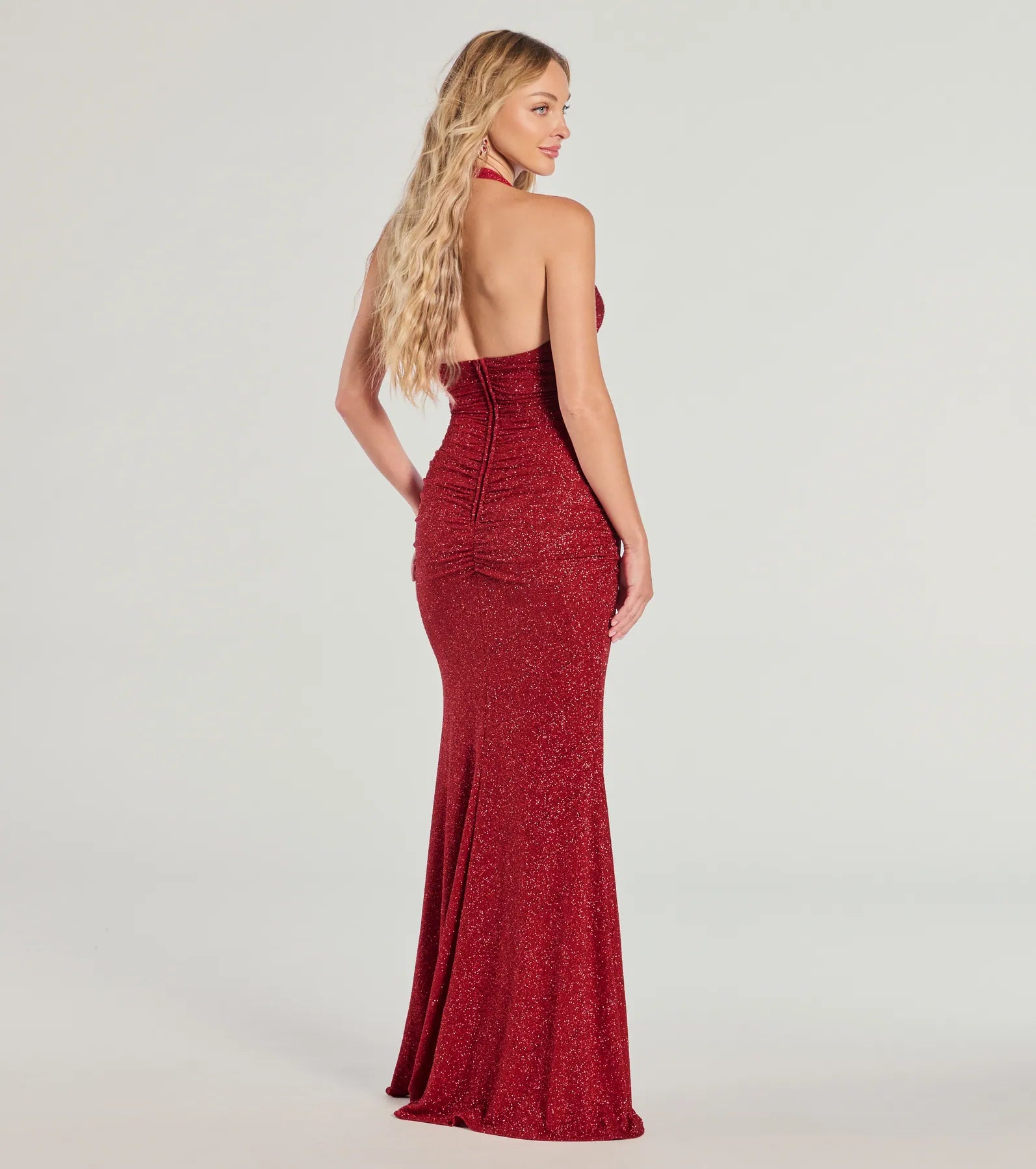Gretchen Glitter Halter Slit Column Dress