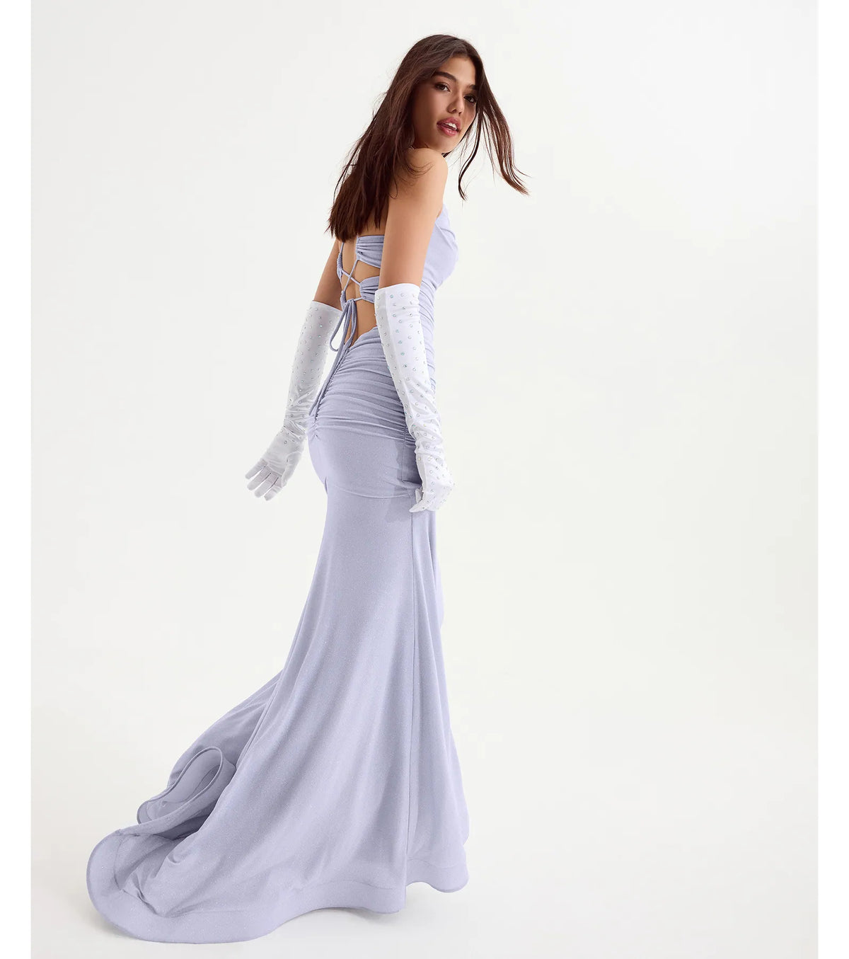 Leslie Lace-Up Mermaid Glitter Formal Dress