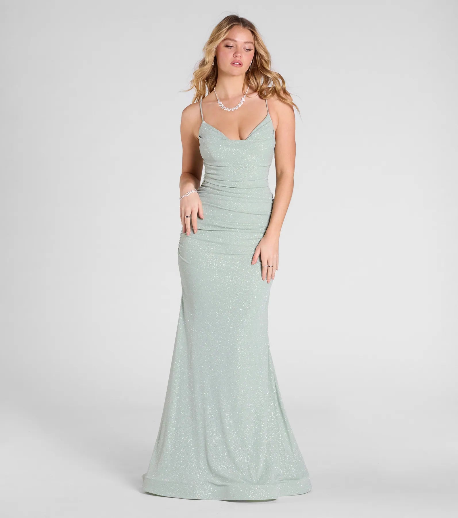 Leslie Lace-Up Mermaid Glitter Formal Dress