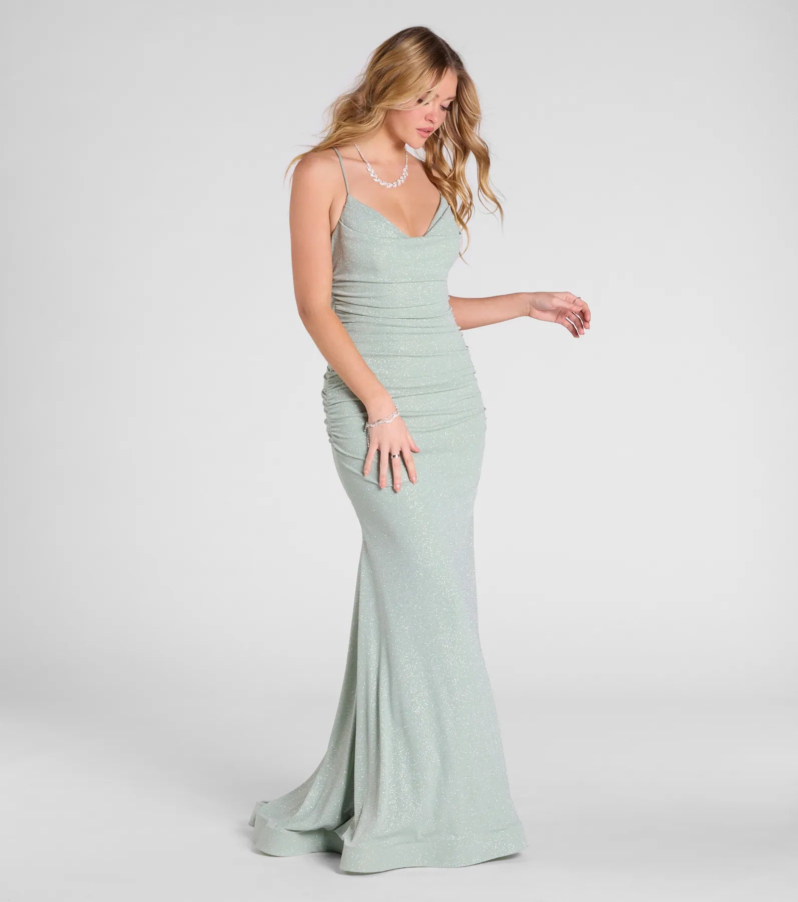 Leslie Lace-Up Mermaid Glitter Formal Dress