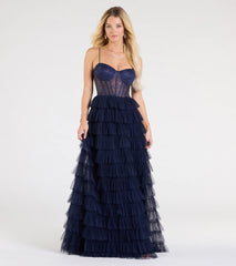 Ally Corset Ruffled Lace A-Line Formal Dress
