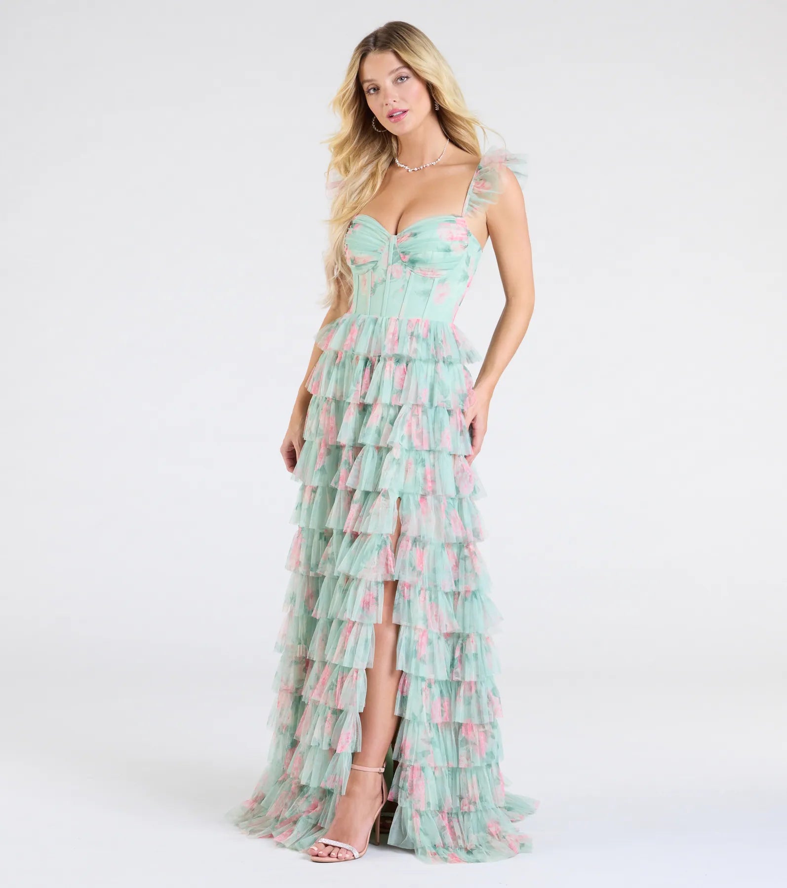 Reyna Corset Slit A-Line Floral Formal Dress