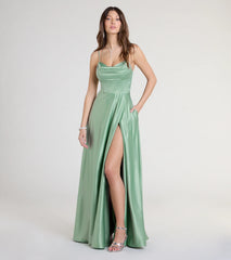 Marcella A-Line Slit Satin Formal Dress