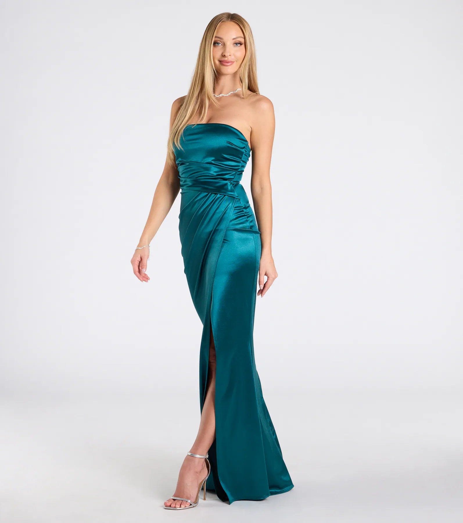 Clea Satin Strapless Wrap Mermaid Dress
