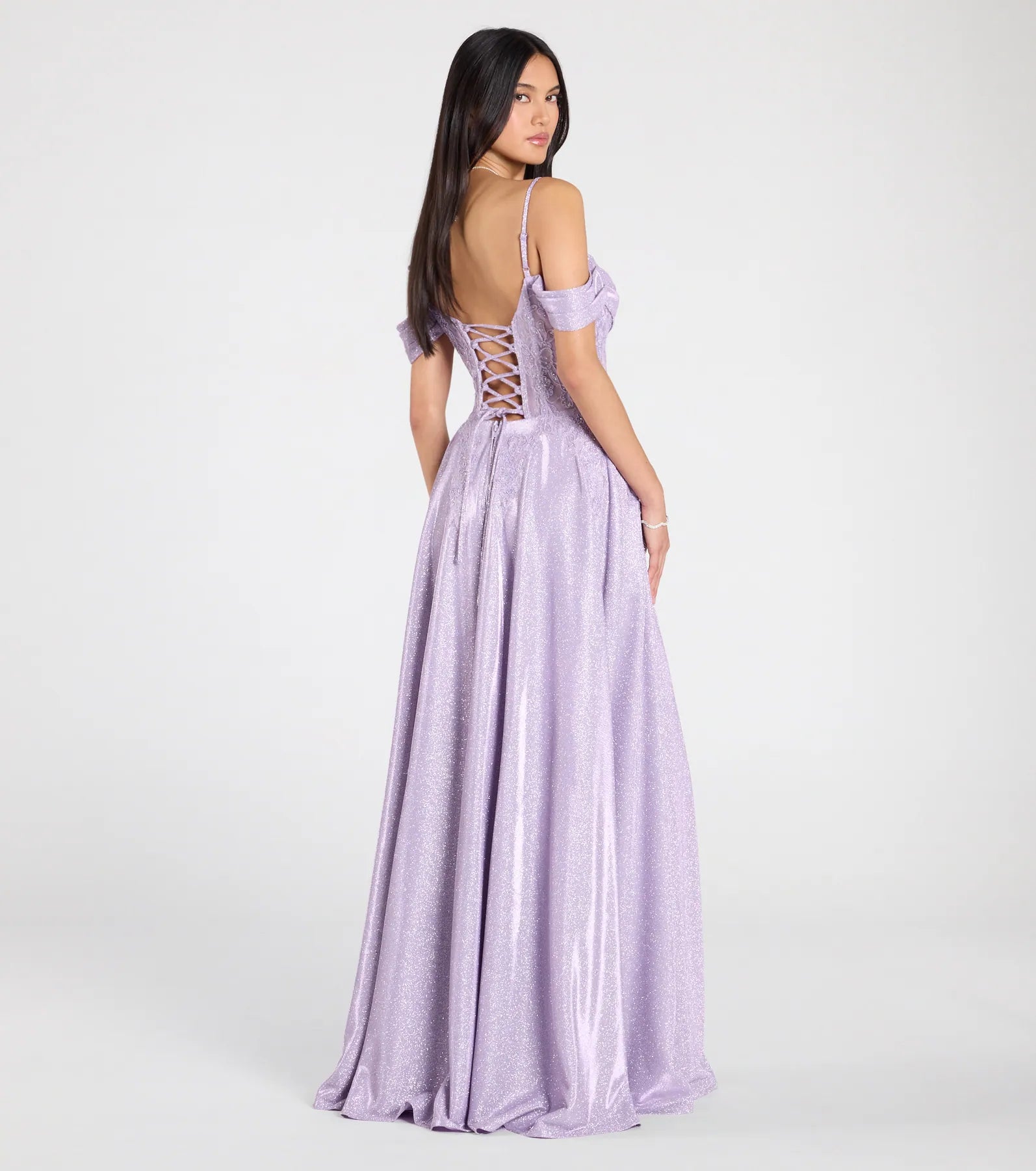 Skyler Glitter Woven Corset A-Line Formal Dress