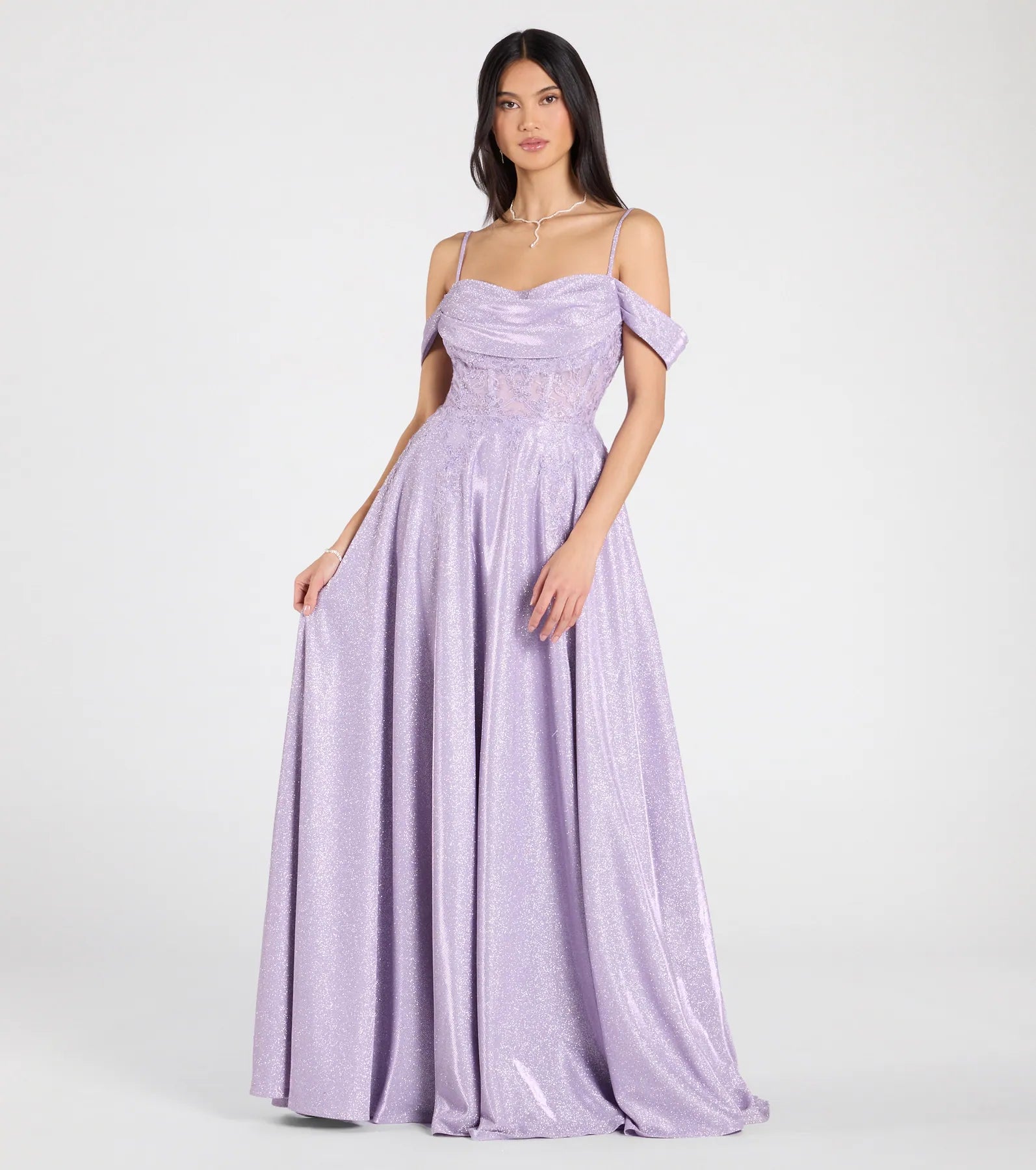 Skyler Glitter Woven Corset A-Line Formal Dress