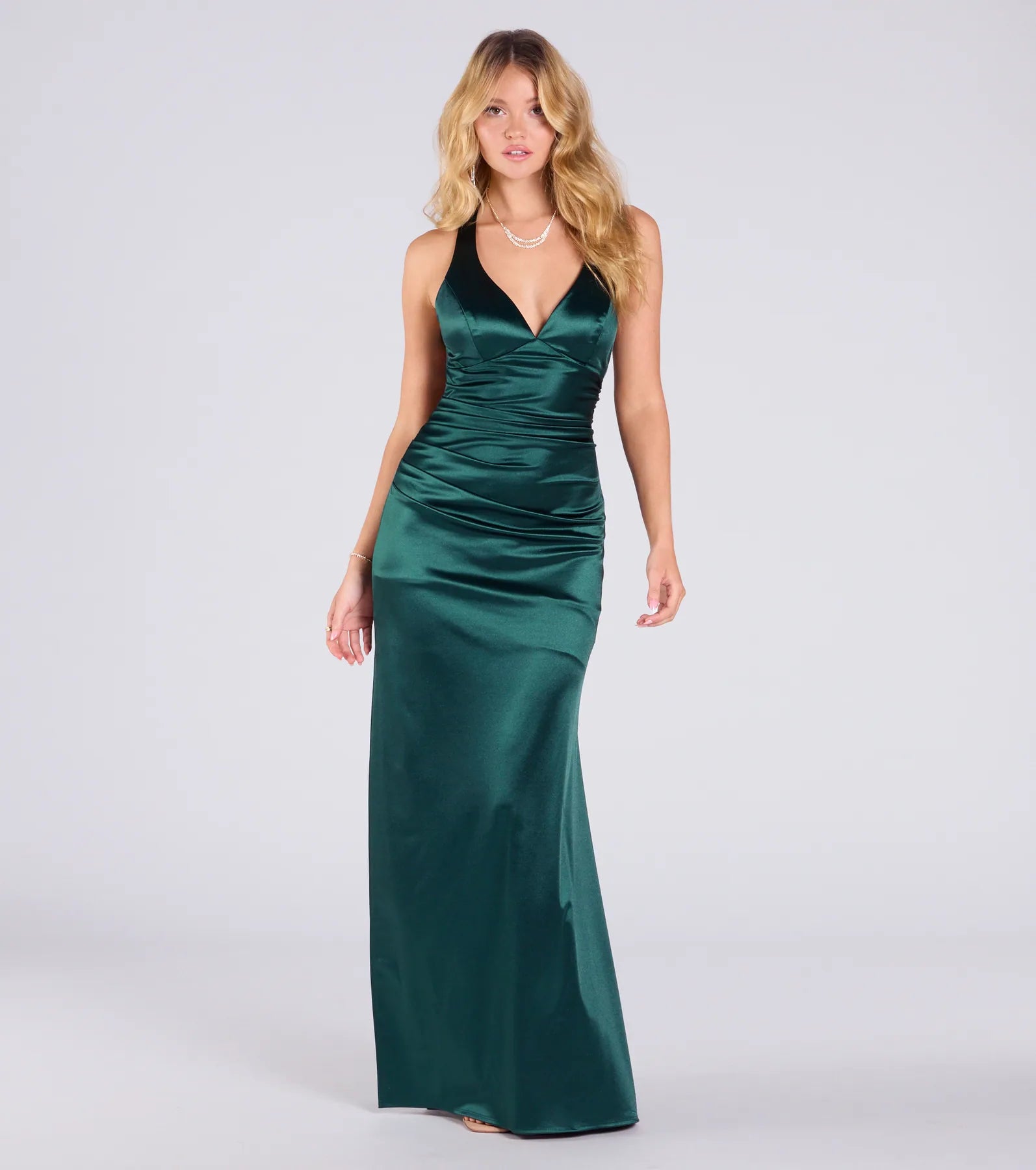 Jamie Lace-Up Satin Formal Column Dress