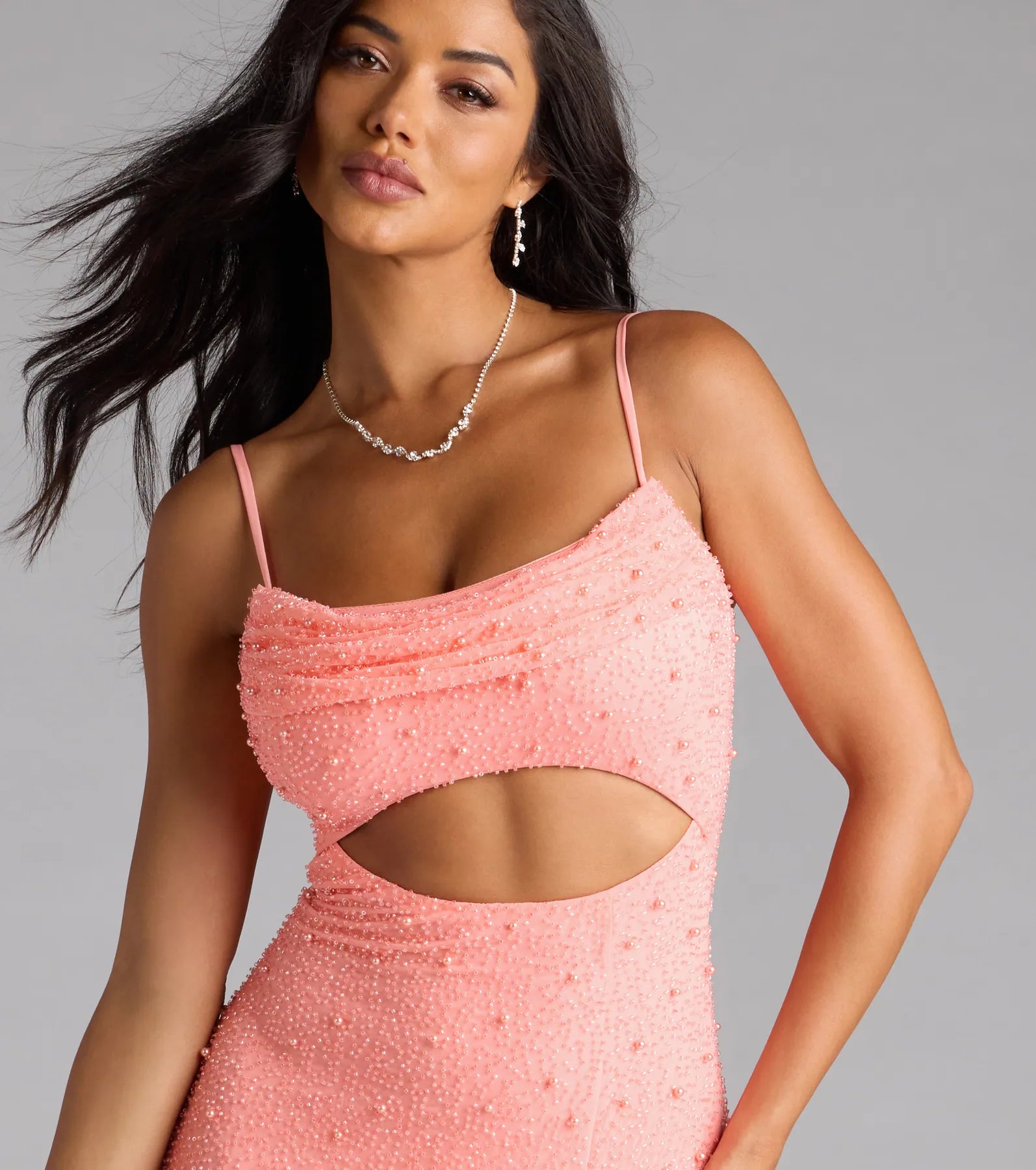 Marine Cutout Slit Mermaid Beaded Formal Dress