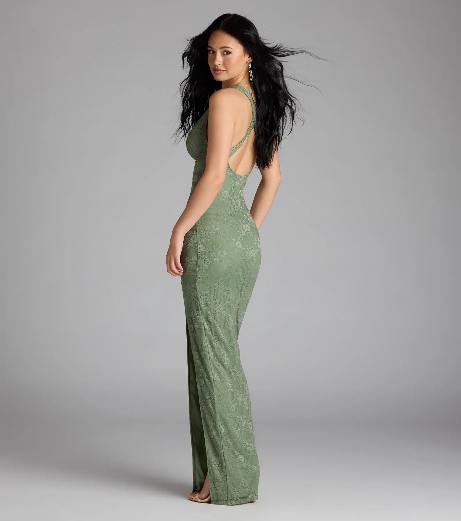 Titania Halter Slit Lace Formal Dress