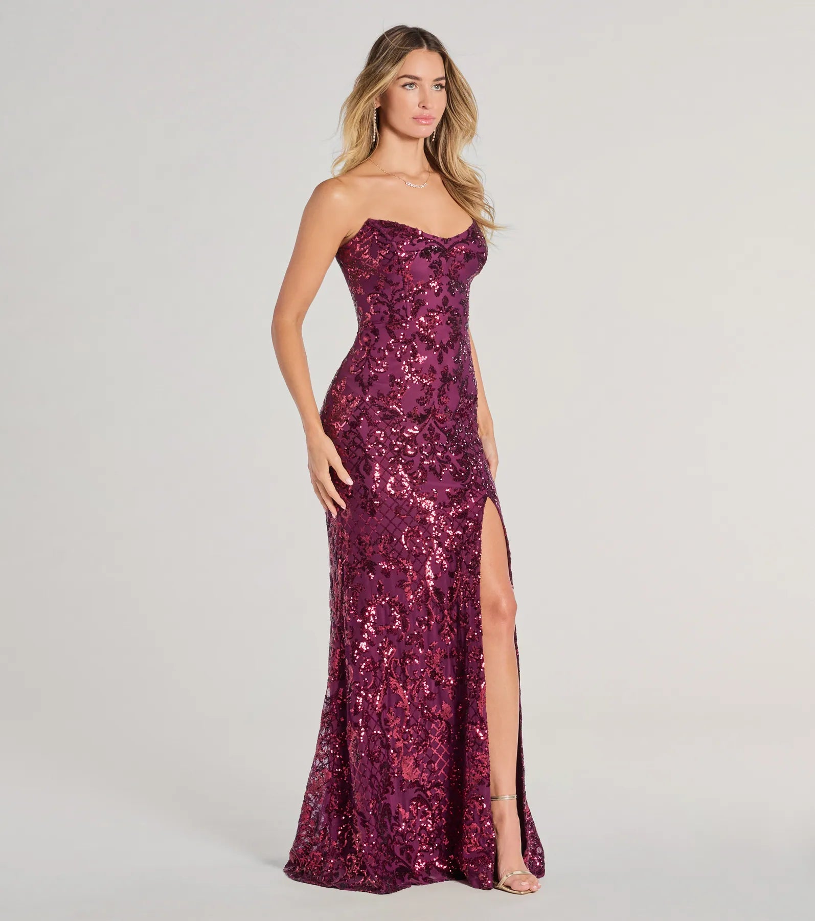 Chandler Strapless Lace-Up Sequin Formal Dress