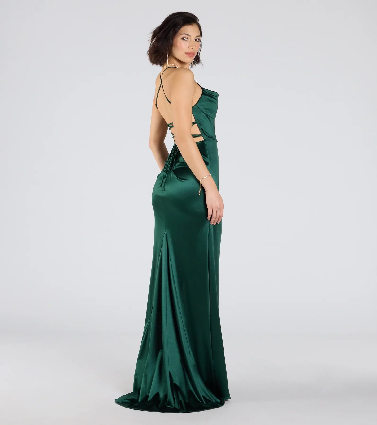 Melinda Satin Lace-Up Formal Dress