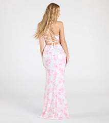 Farryn Lace-Up Mermaid Floral Sequin Formal Dress