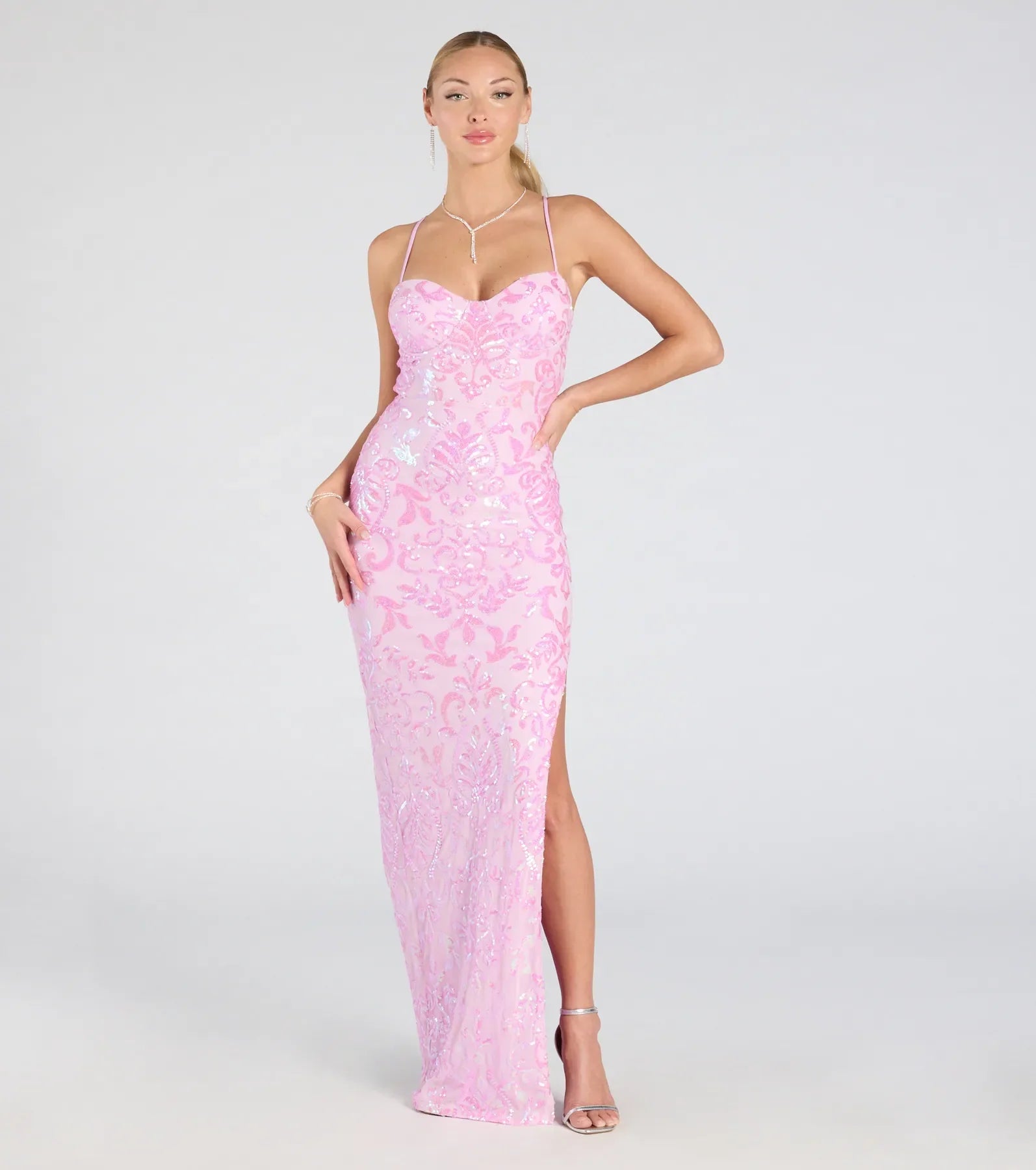 Zadie Lace-Up High Slit Sequin Formal Dress