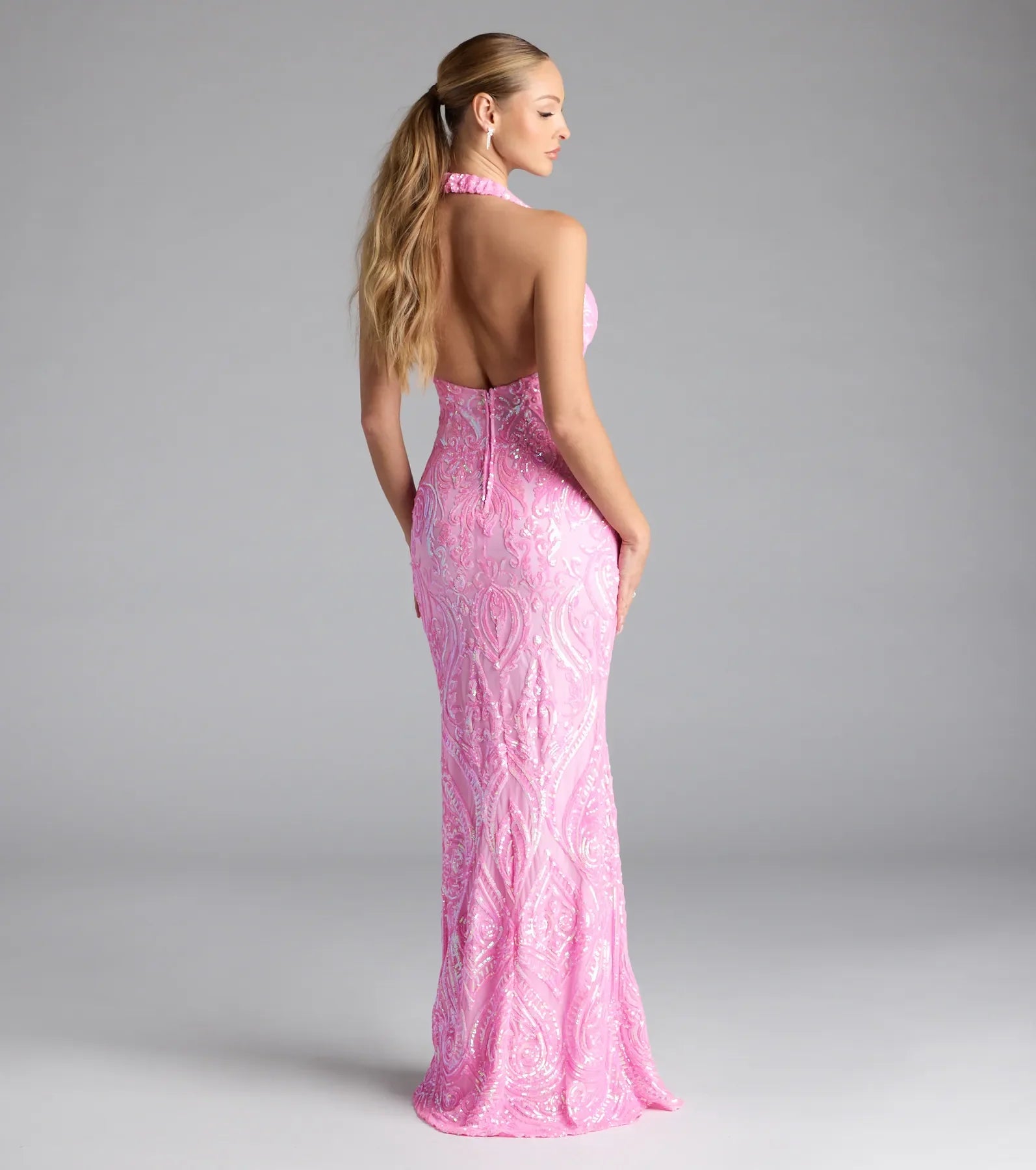 Larrea Halter Bodycon Slit Sequin Formal Dress