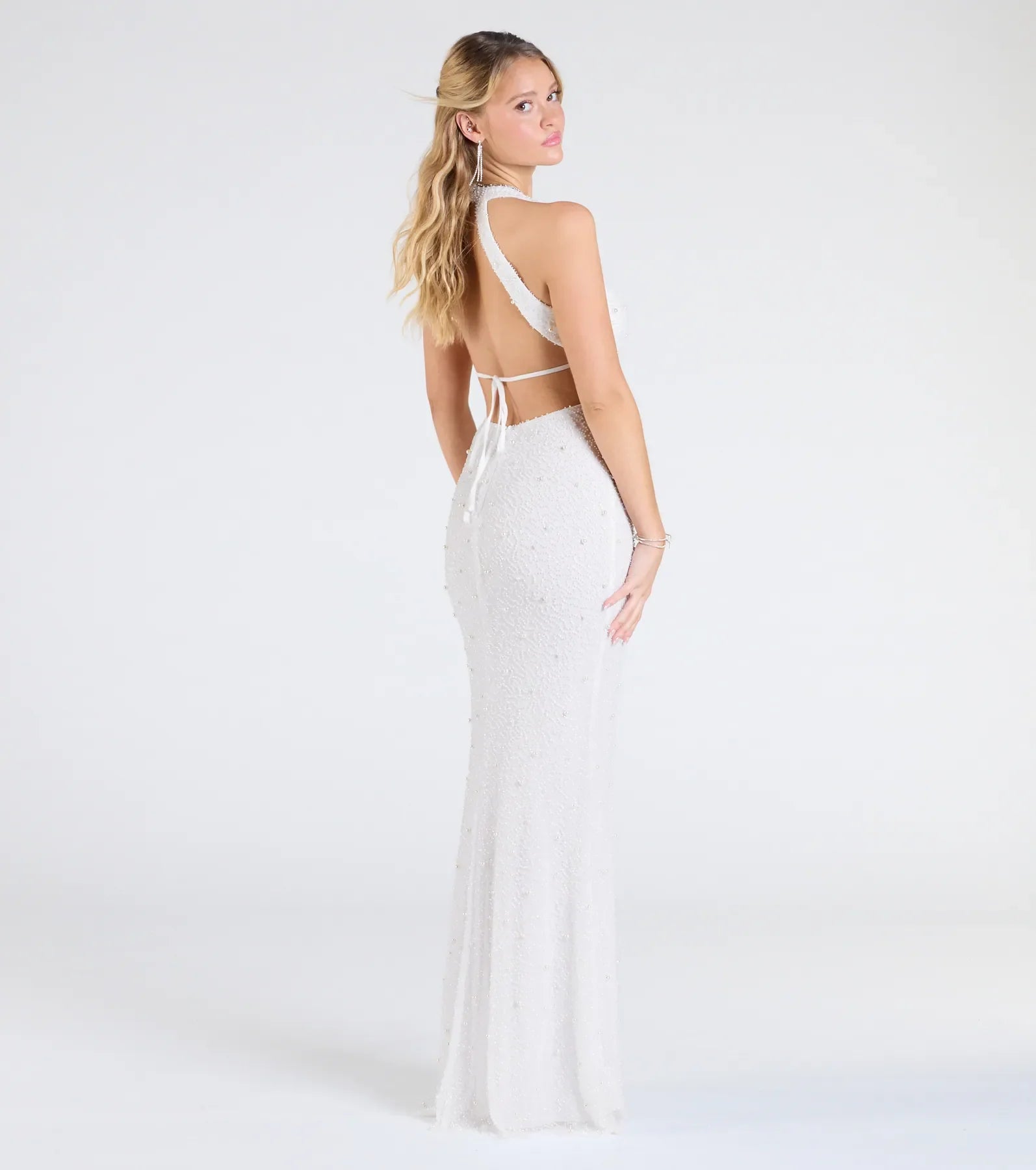 Tyra Halter Open Back Pearl Mermaid Formal Dress