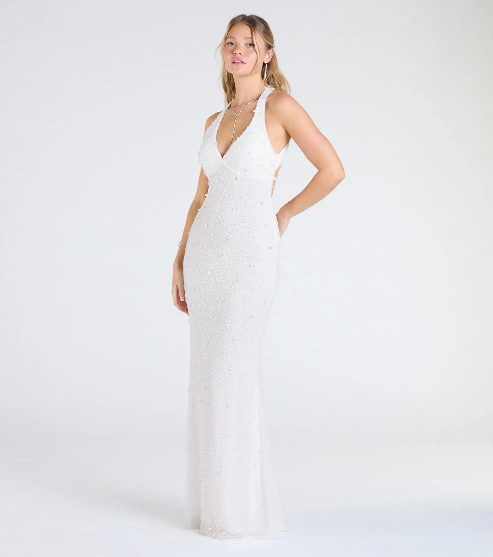 Tyra Halter Open Back Pearl Mermaid Formal Dress