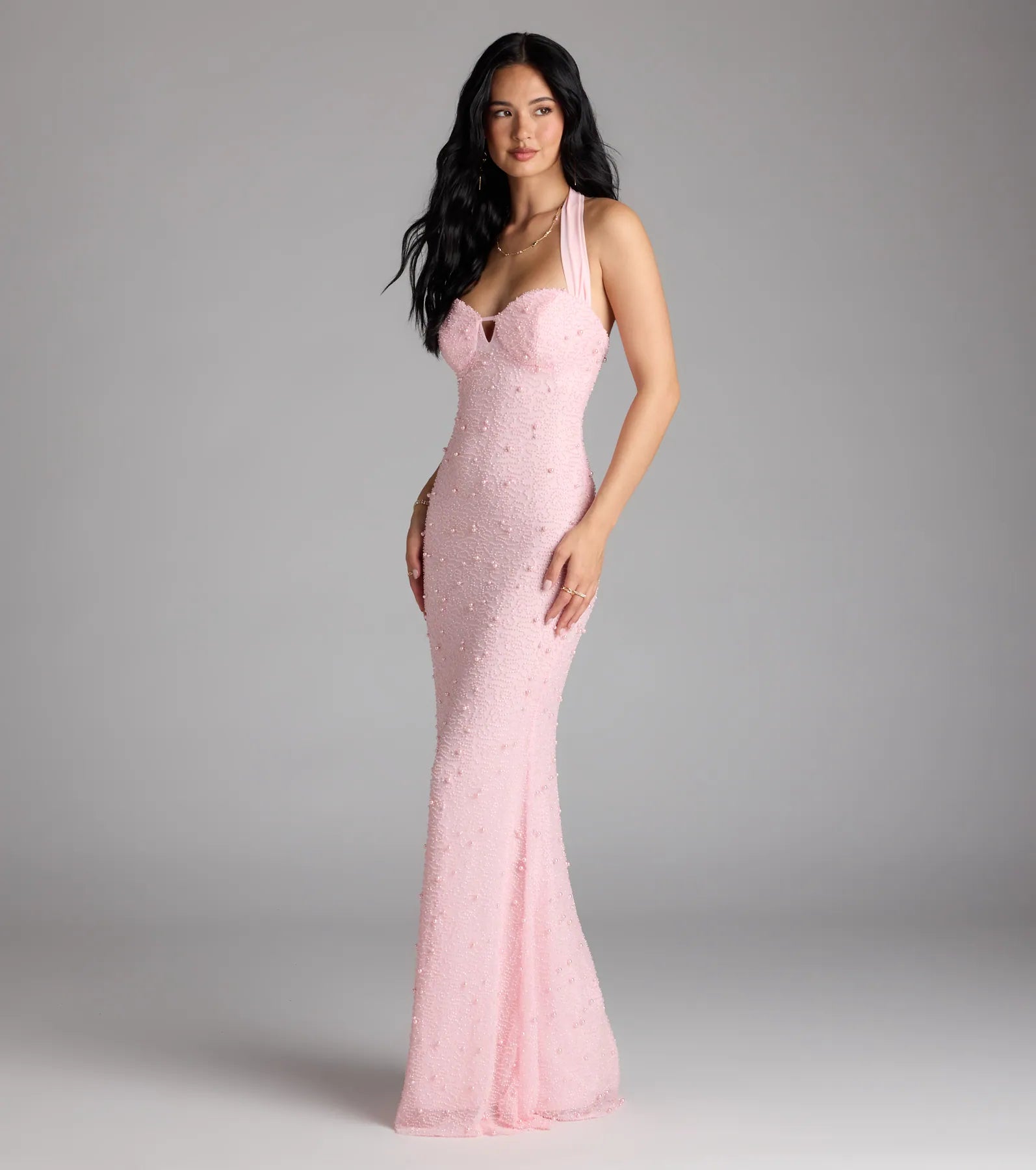 Calla Halter Mermaid Pearl Beaded Formal Dress