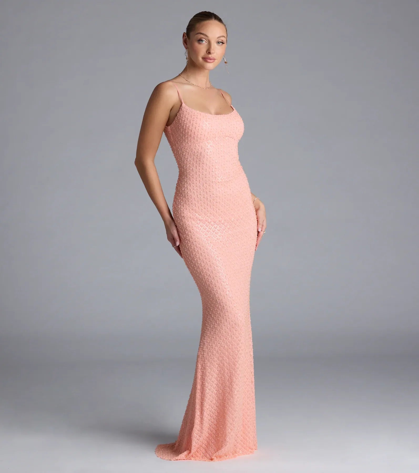 Amal Open Back Mermaid Bead Sequin Formal Dress