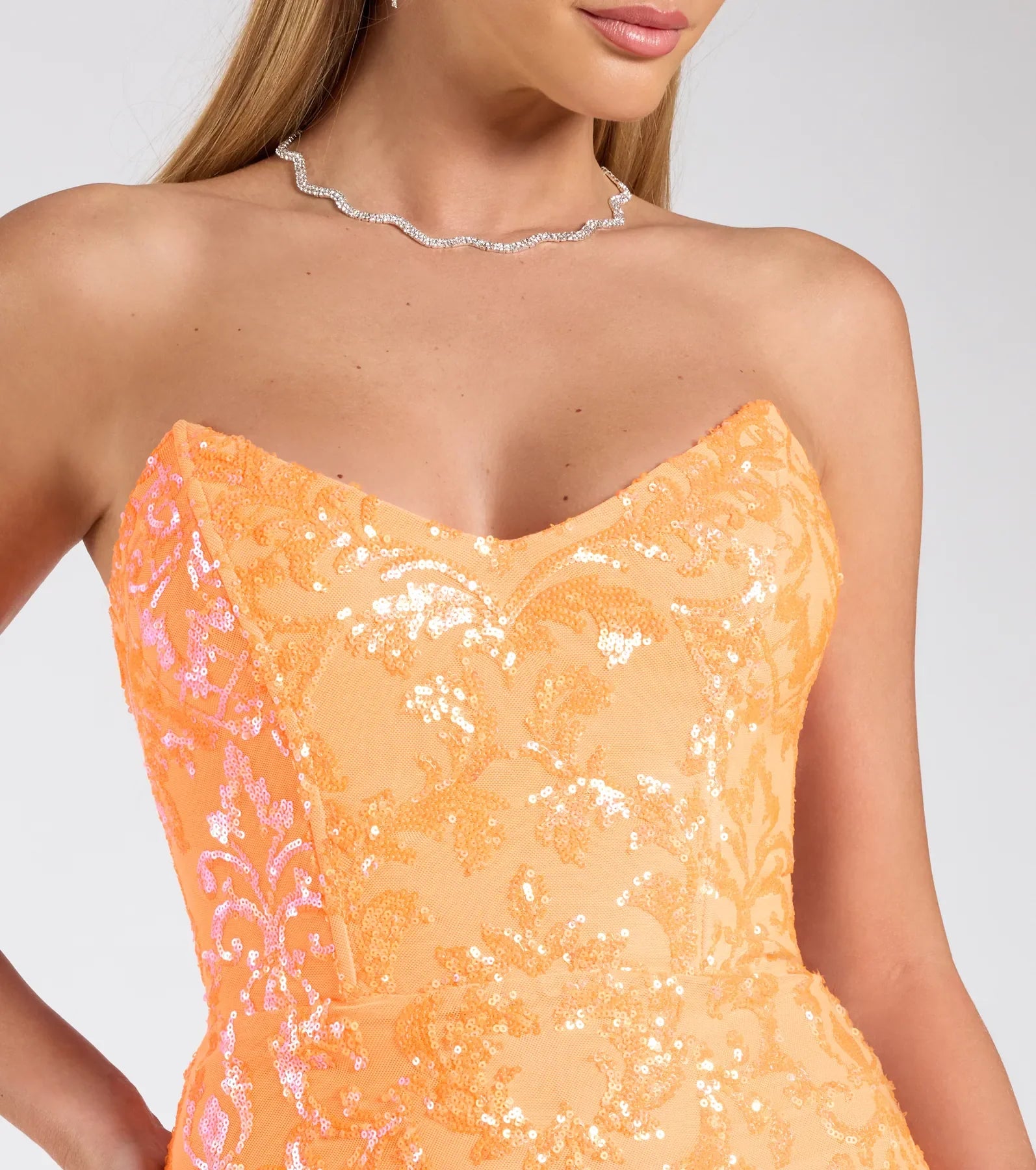 Chandler Strapless Lace-Up Sequin Formal Dress