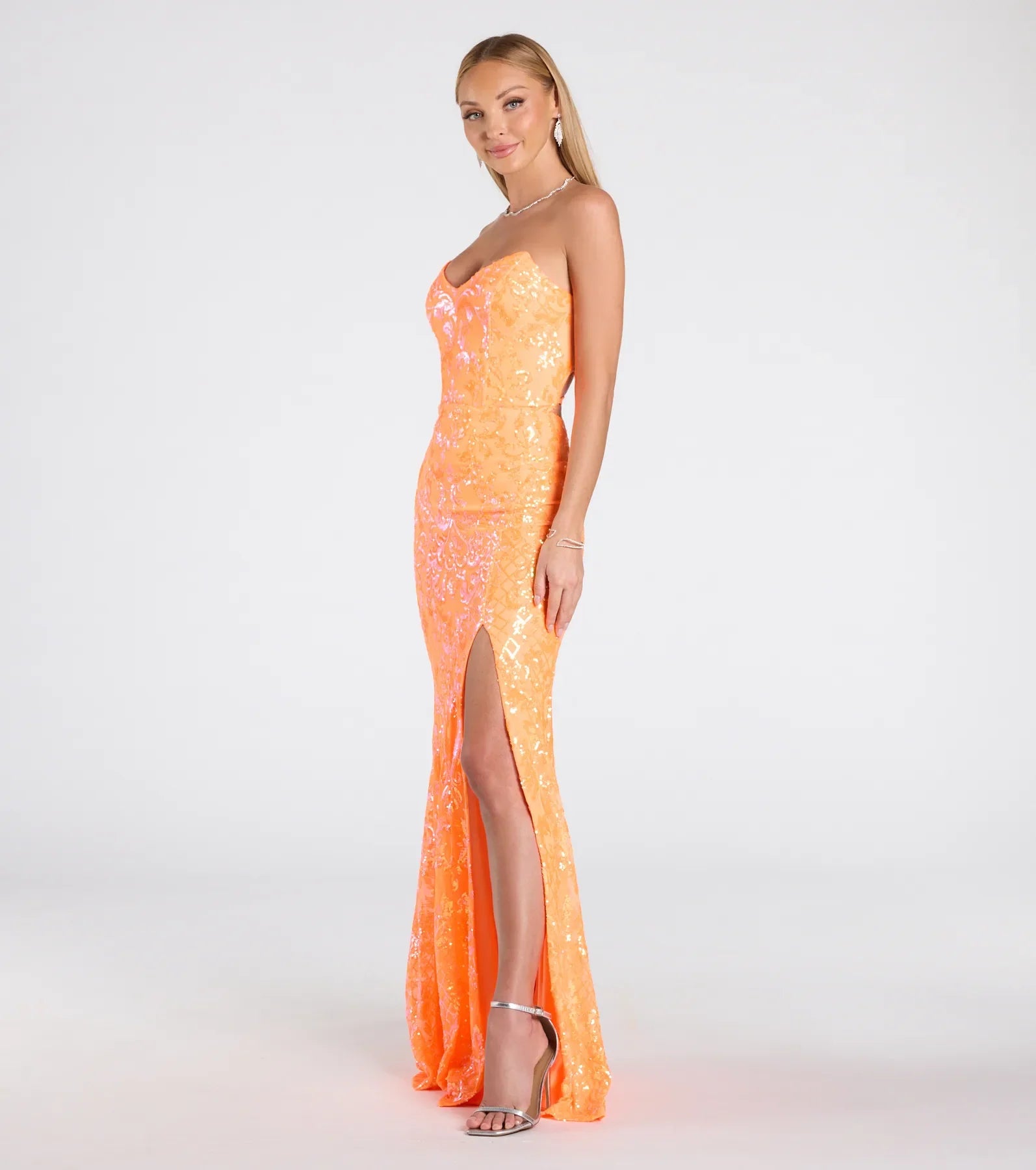 Chandler Strapless Lace-Up Sequin Formal Dress