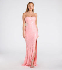 Mariah Lace-Up Slit Sequin Formal Dress