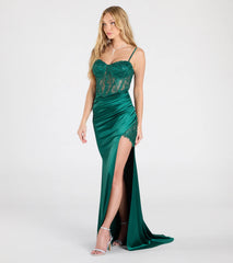 Olga Corset Lace Satin Wrap Mermaid Formal Dress