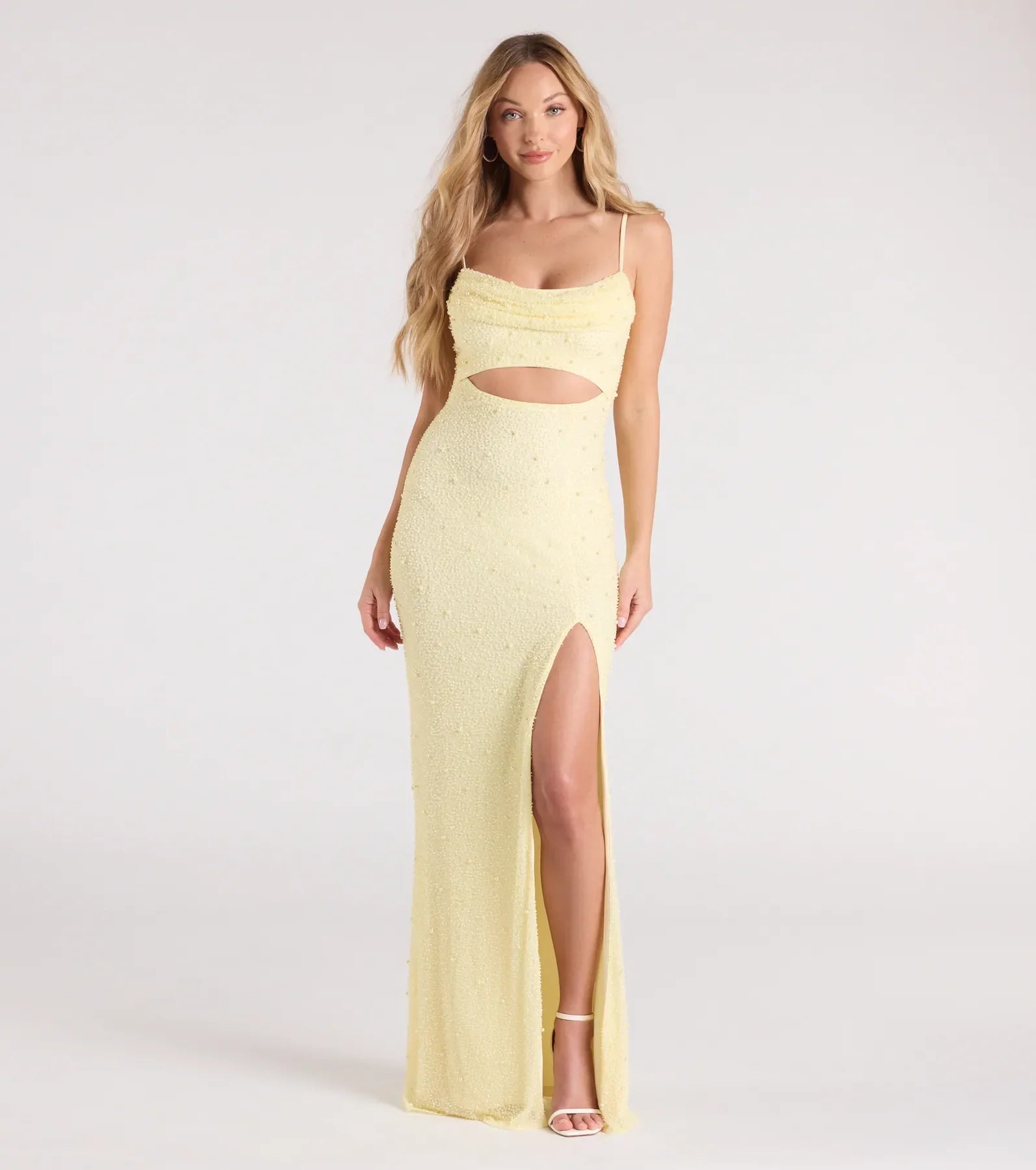 Marine Cutout Slit Mermaid Beaded Formal Dress