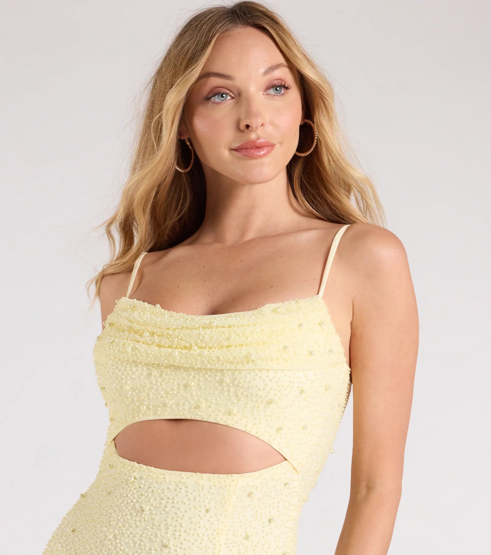 Marine Cutout Slit Mermaid Beaded Formal Dress