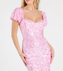 Amber Puff Sleeve Lace-Up Slit Sequin Formal Dress