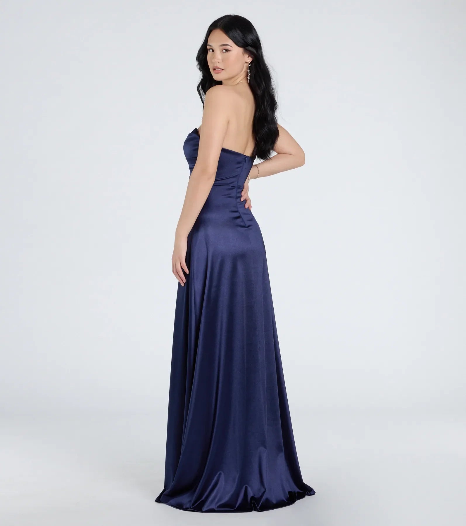 Alison Strapless Slit A-Line Satin Formal Dress