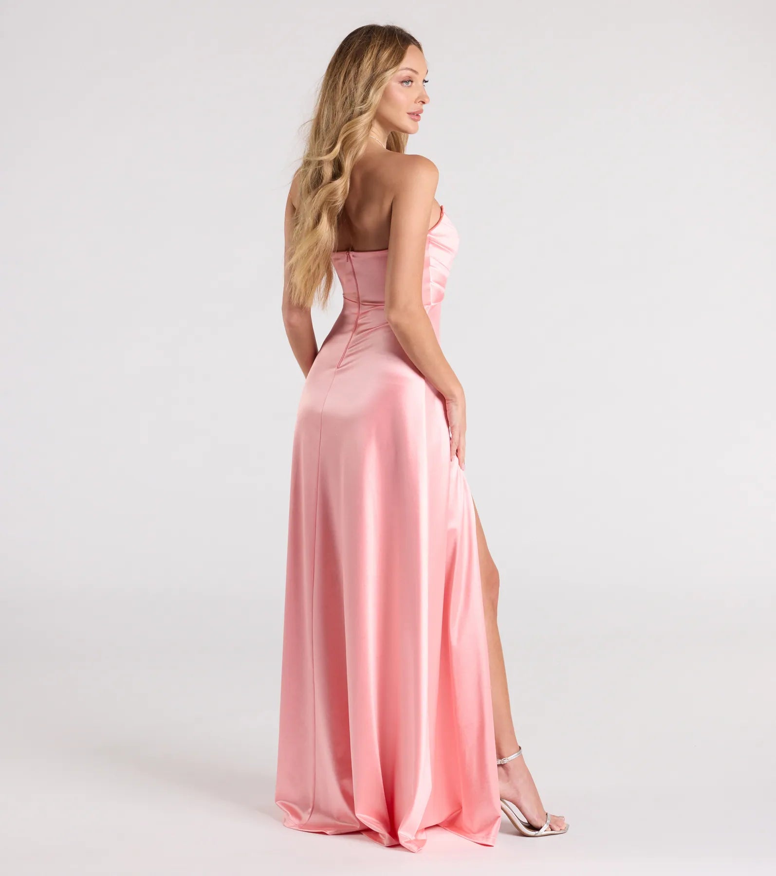 Alison Strapless Slit A-Line Satin Formal Dress
