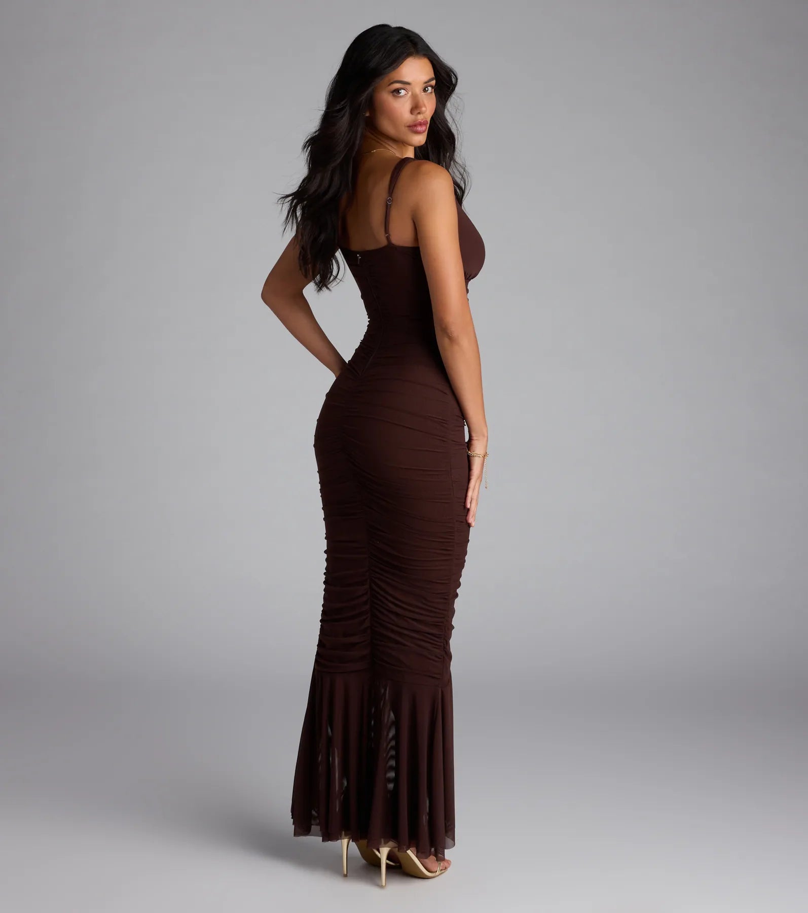 Evelyn Lace-Up Ruffle Mermaid Formal Dress