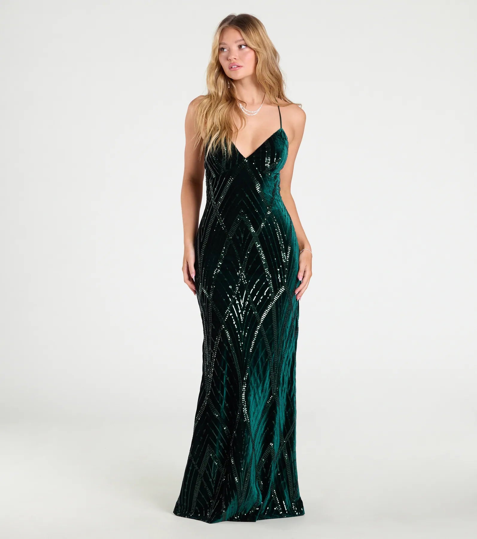 Gisele Sequin Velvet Lace-Up Mermaid Dress